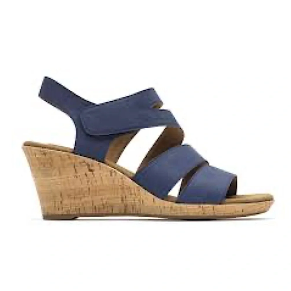 Rockport New Briah Platform Wedge Heel Sandals Size 10 Nubuck Leather Blue